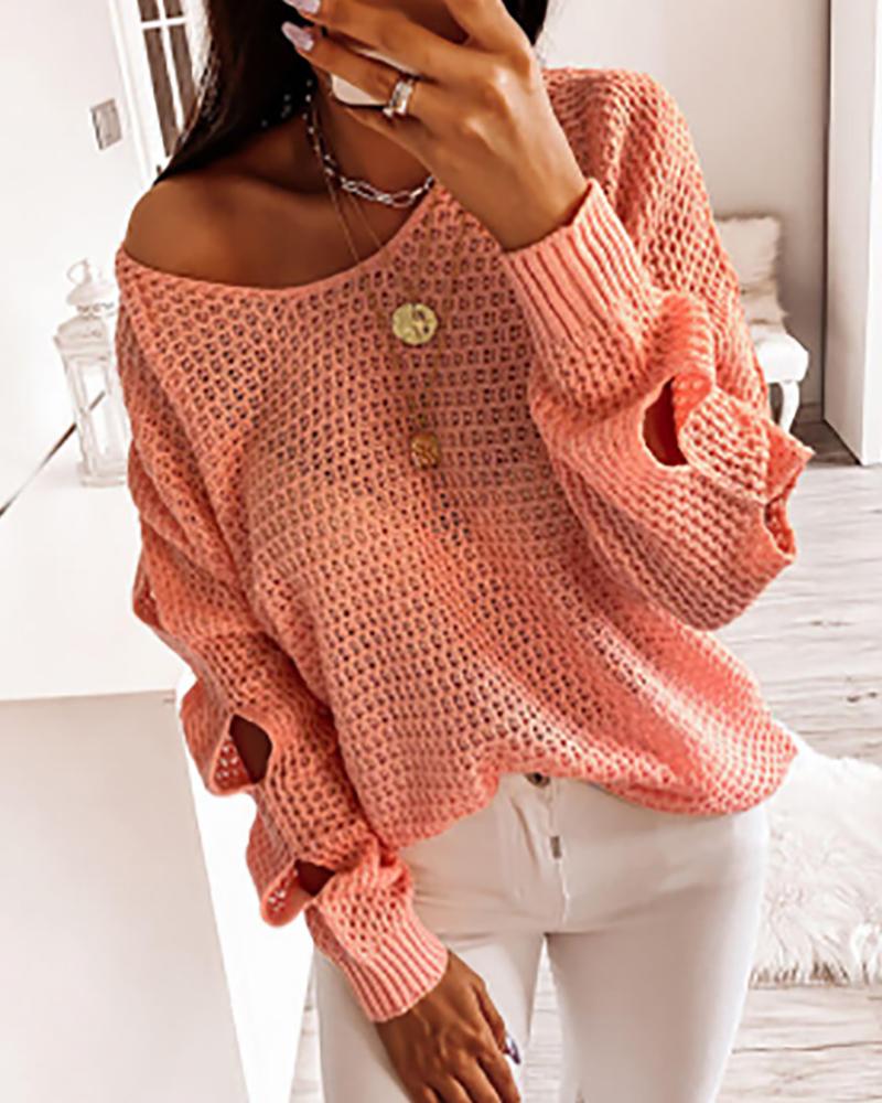 

Solid Cutout Long Sleeve Knit Sweater, Orange