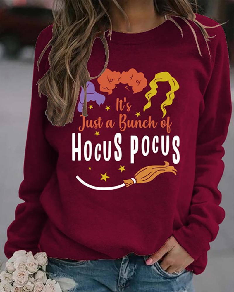 

Halloween Letter Print Casual Sweatshirt, Wine red