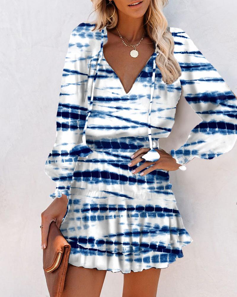 

Tie Dye Long Sleeve Loose Strappy Mini Dress, Blue