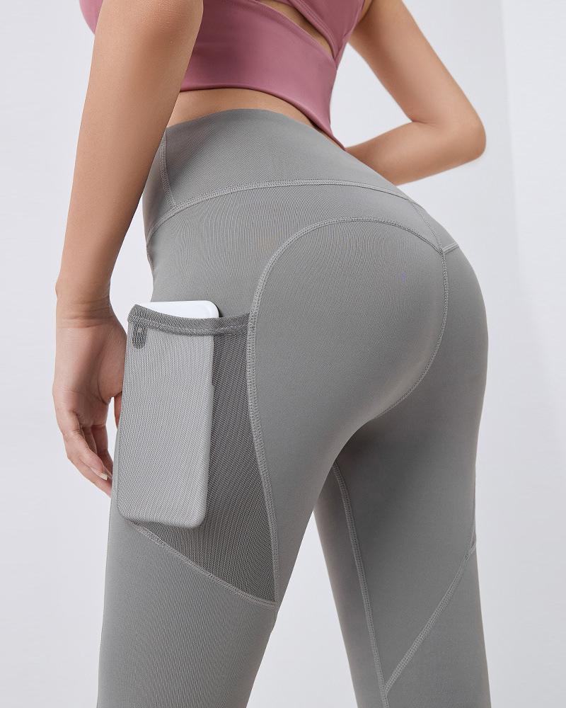 

High Waist Functional Pocket Design Yoga Pants, Gray