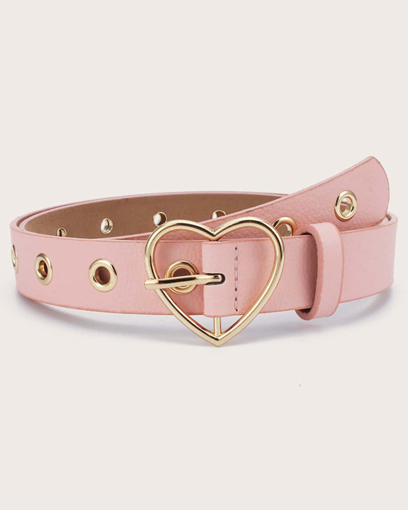 

Heart Shaped Eyelet PU Buckle Belt, Pink