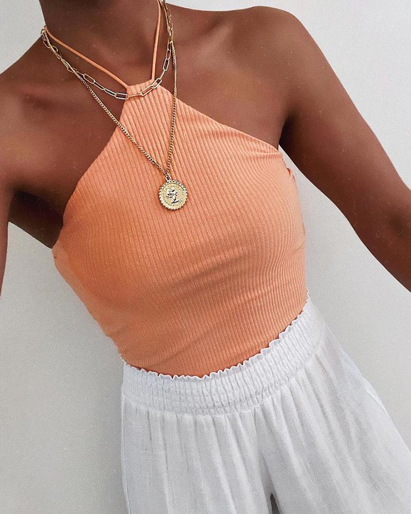 

Halter Ribbed Sleeveless Skinny Top, Orange