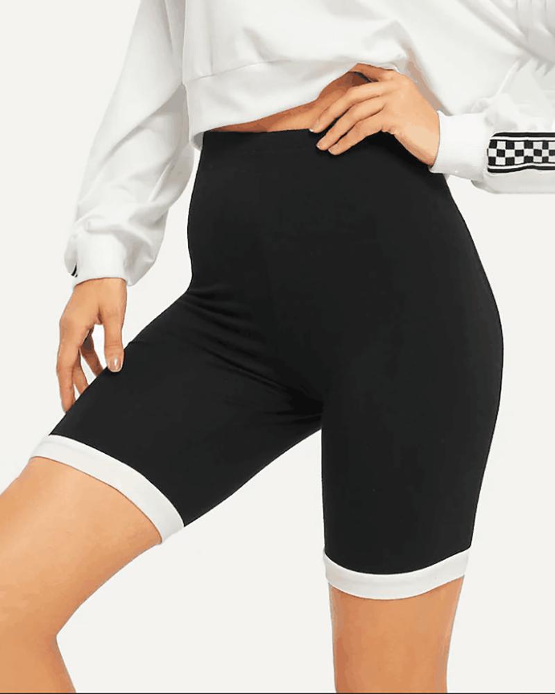 

High Waist Colorblock Tape Insert Biker Shorts, White