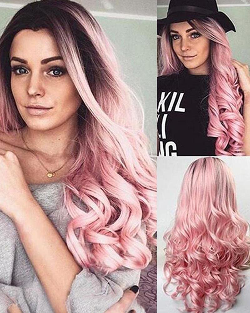 

Synthetic Wig Body Wave Asymmetrical Natural Ombre Long Curly Wig, Pink