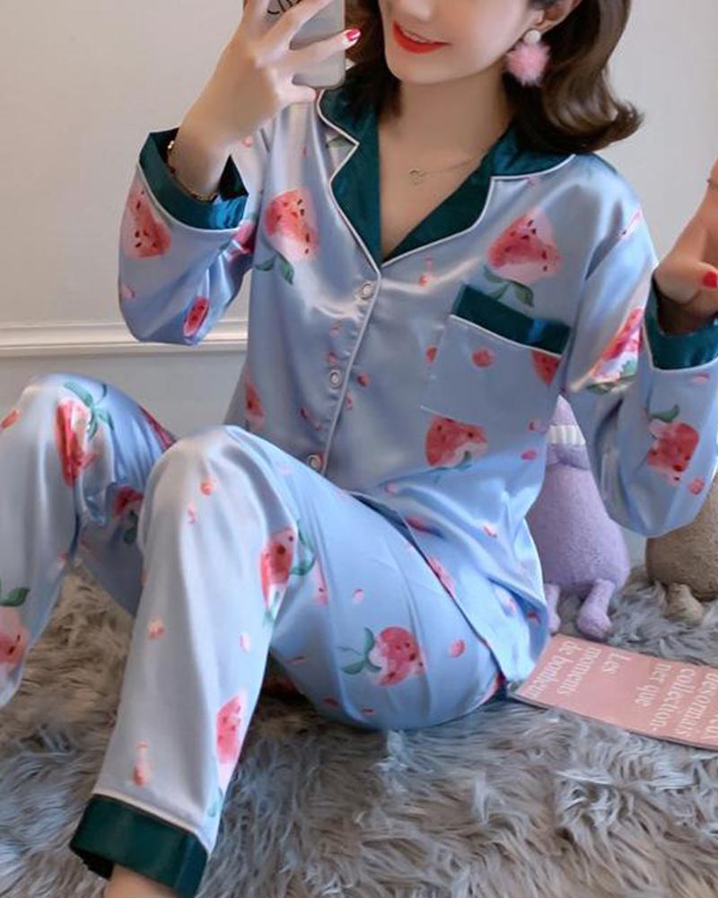 

Satin Two-Piece Pajama Set, Blue