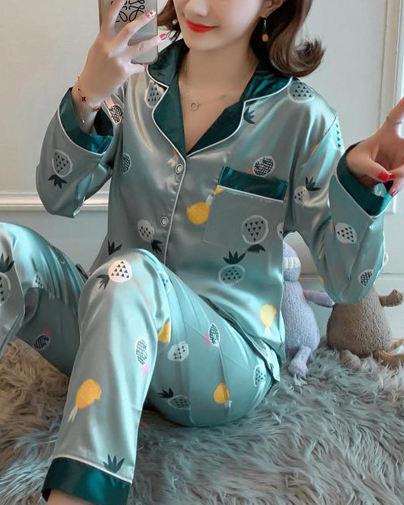 

Satin Two-Piece Pajama Set, Green