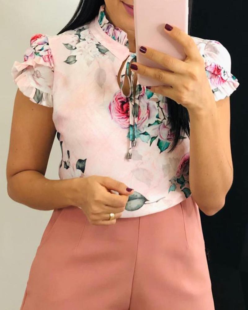 

Floral Print Short Sleeve Top, Pink