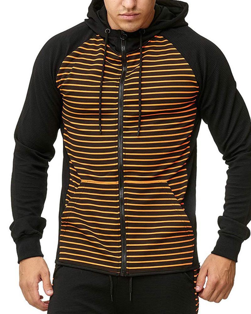 

Striped Colorblock Long Sleeve Hooded Coats, Yellow