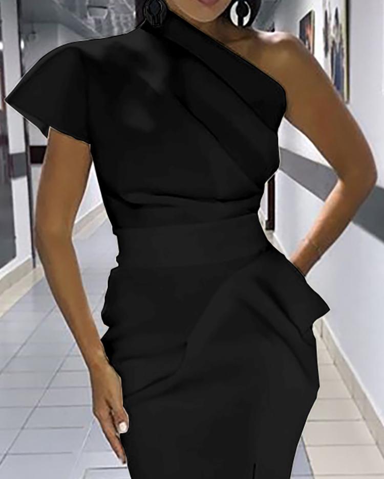 one shoulder ruched irregular party dress
