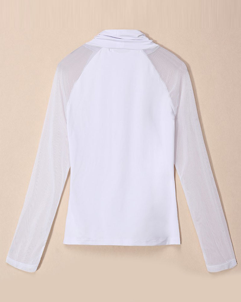 

Long Sleeve Plain Sheer Mesh Blouse, White