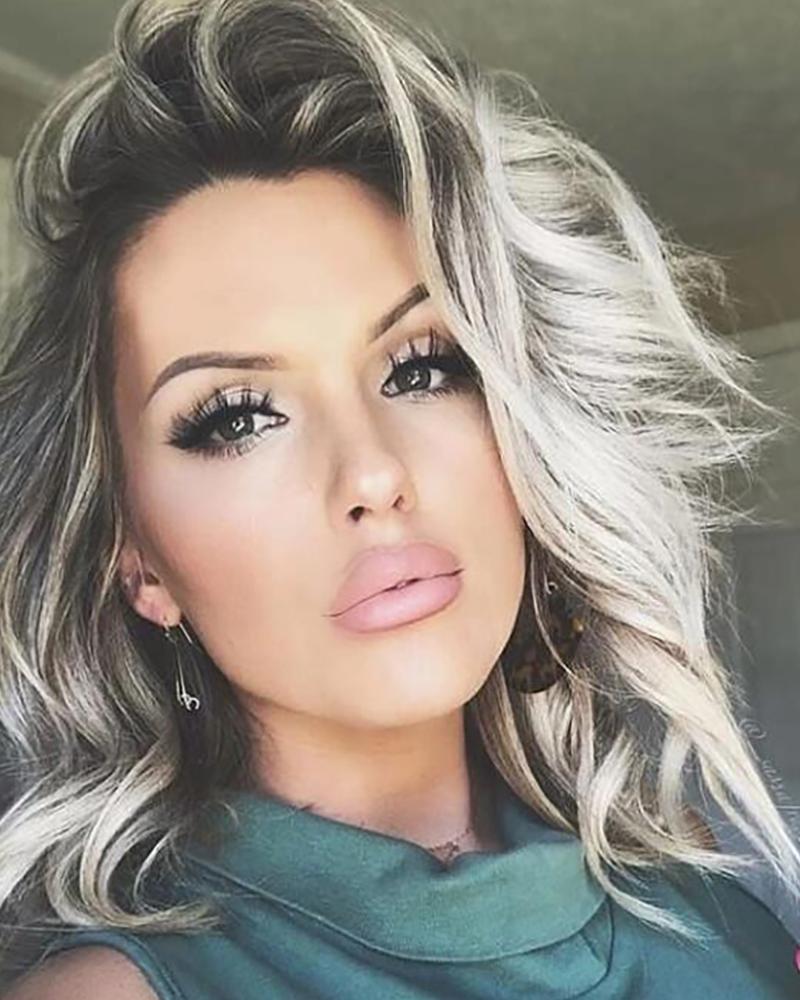 

14 Inches Natural Gradient Color Long Wavy Wig, Gray