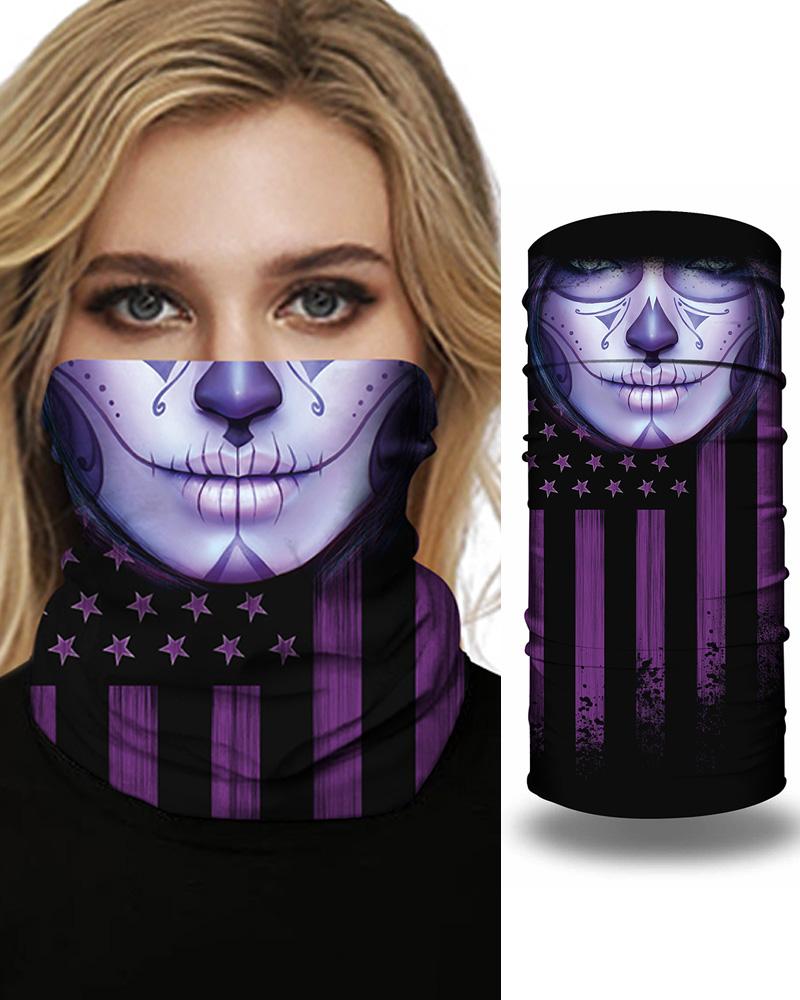 

Face Flag Print Breathable Face Bandana Magic Scarf Headwrap Balaclava, Purple