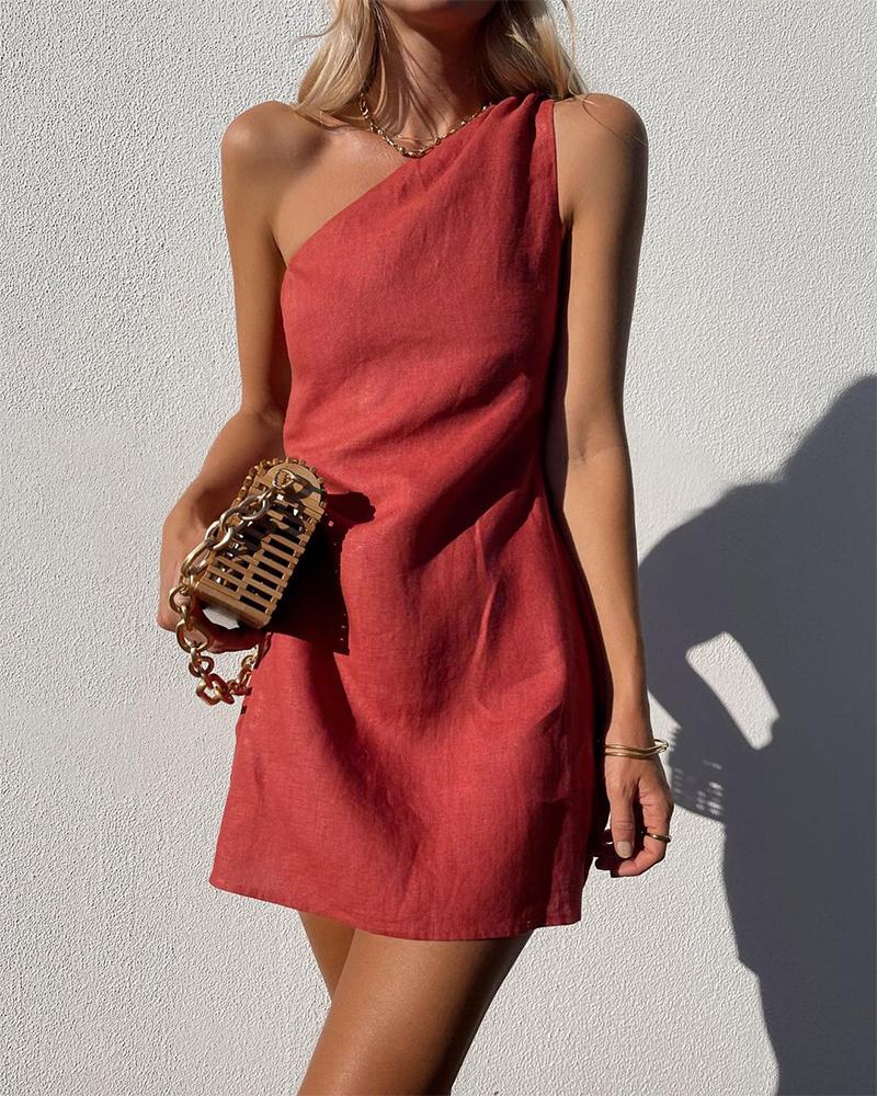 

Solid One Shoulder Skinny Mini Dress, Red
