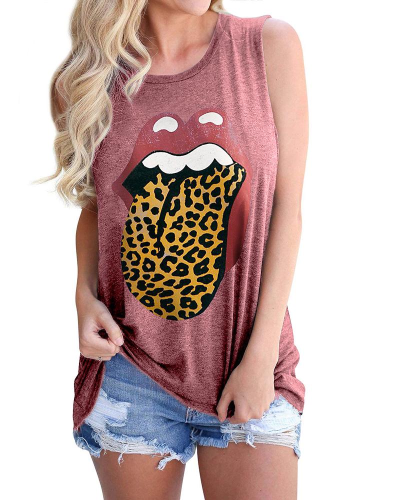 

Lip Cheetah Print Casual Tank Top, Pink