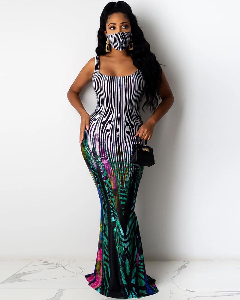 

Colorblock Thick Strap Maxi Dress, Green