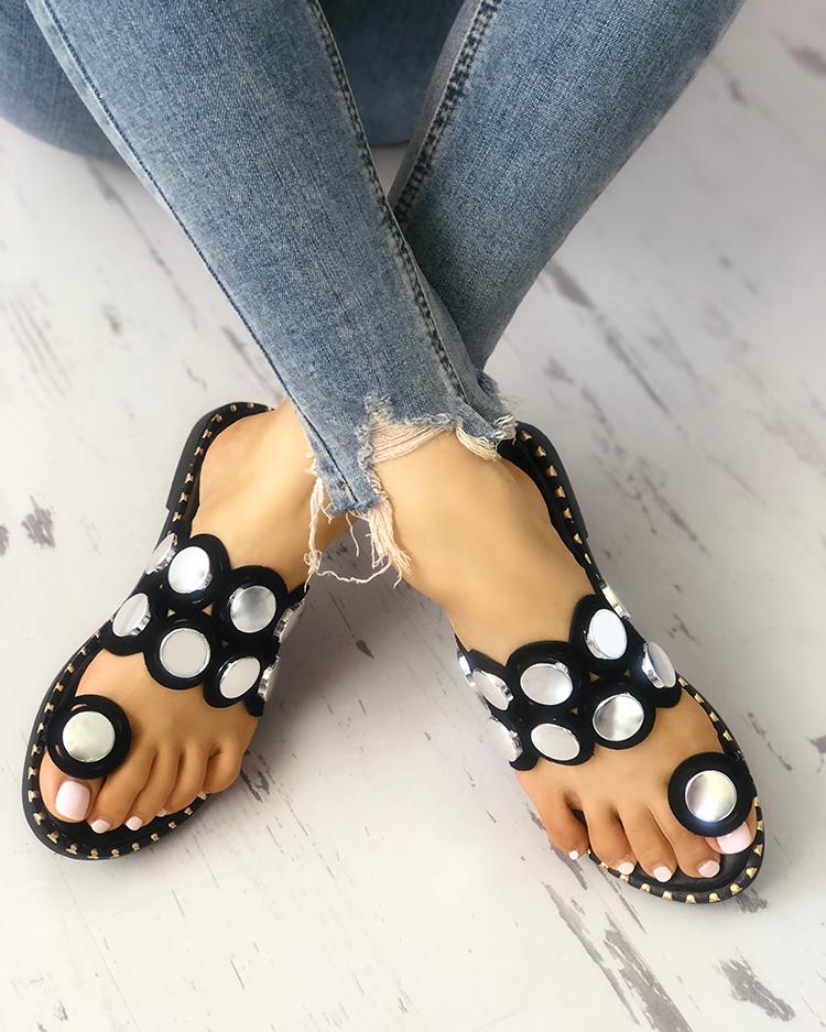concise solid toe ring flat sandals