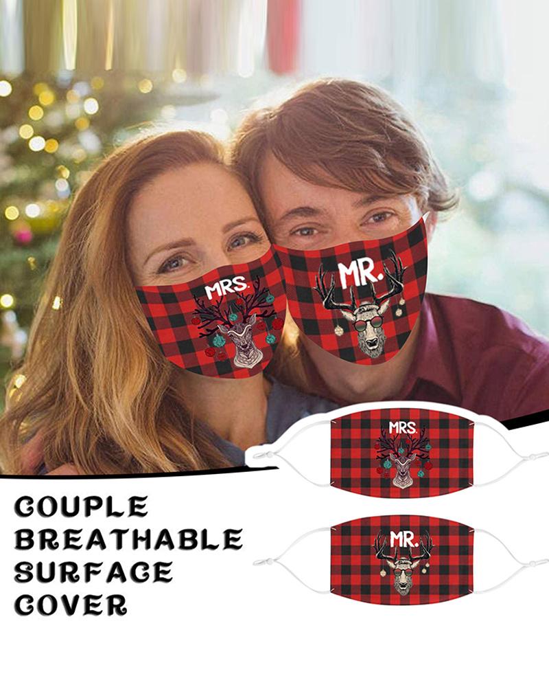 

2PCS/Set Couple Plaid Letter Print Filter Face Mask, Style2