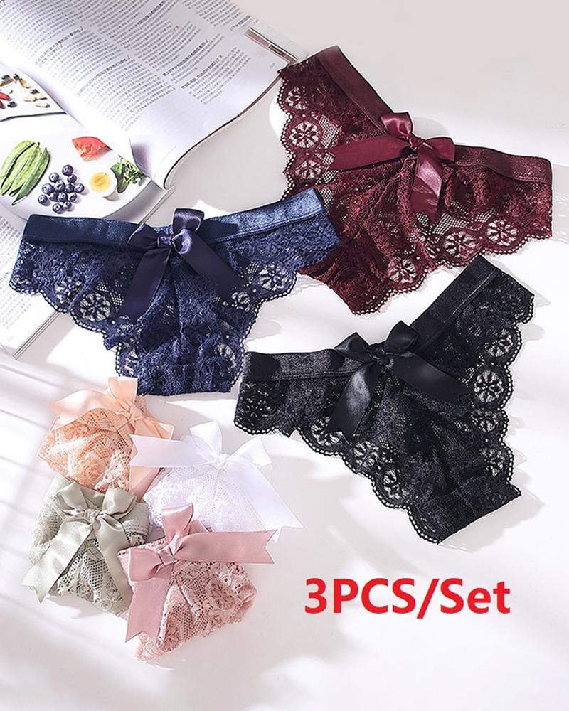 

3PCS/Set Crochet Lace Bowknot Panty(Colors Sent Randomly, Multicolor