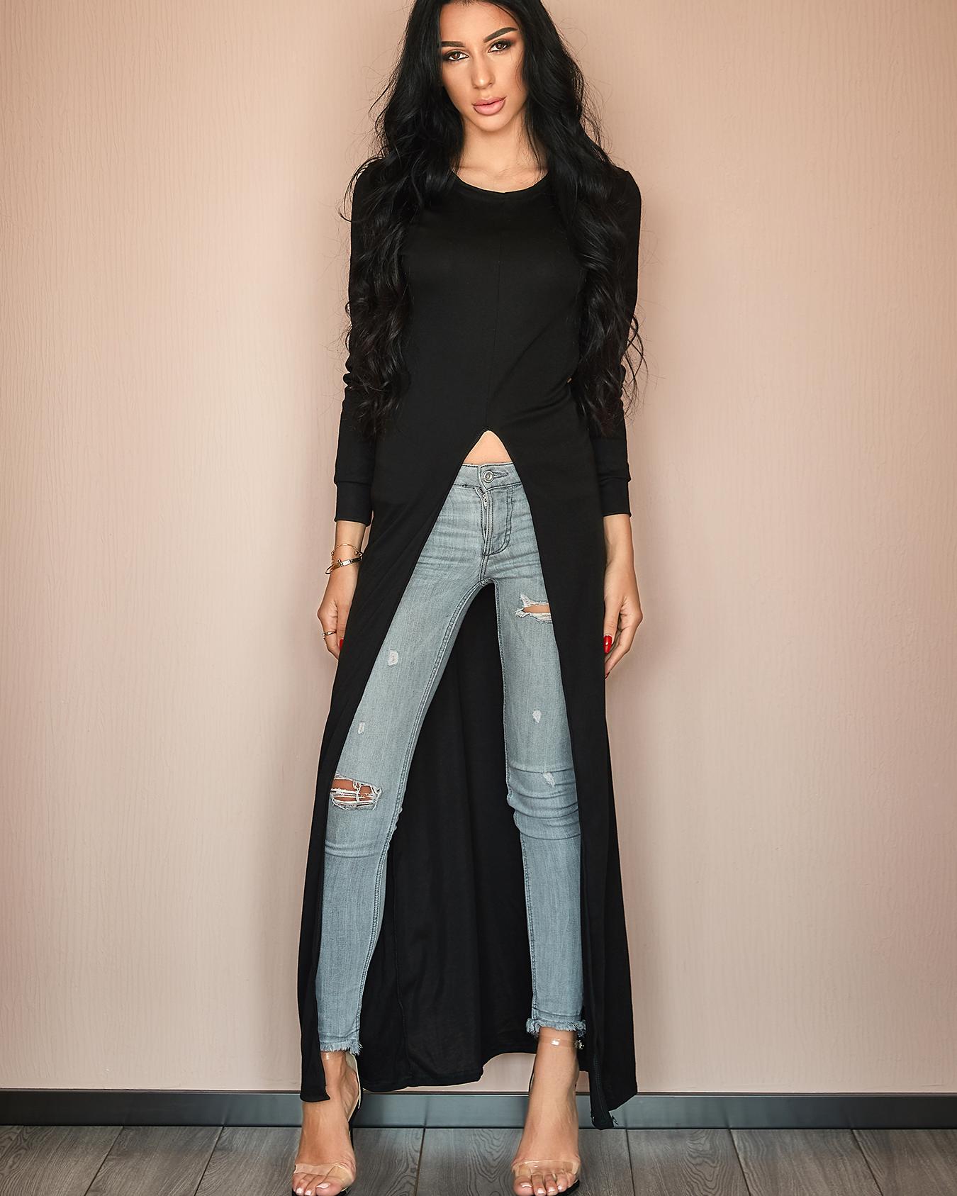 

High Slit Sheath T-Shirt Dress, Black