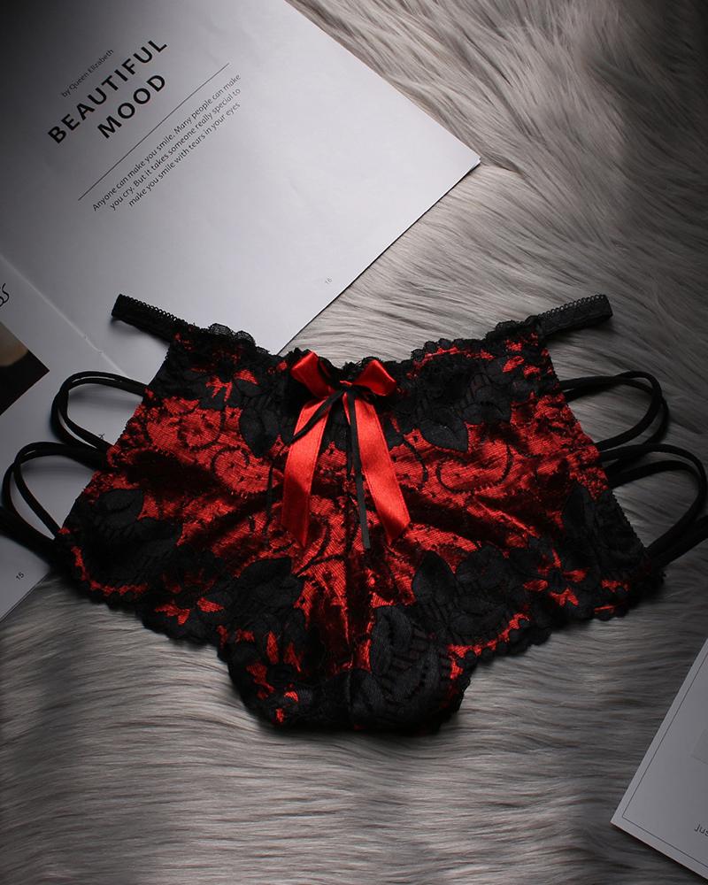 

Lace-up Hollow Out Lace Panty, Red