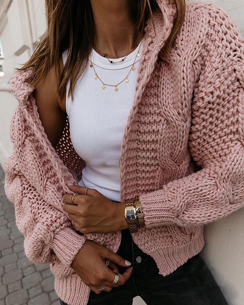 

Knit Braided Long Sleeve Casual Cardigan, Pink