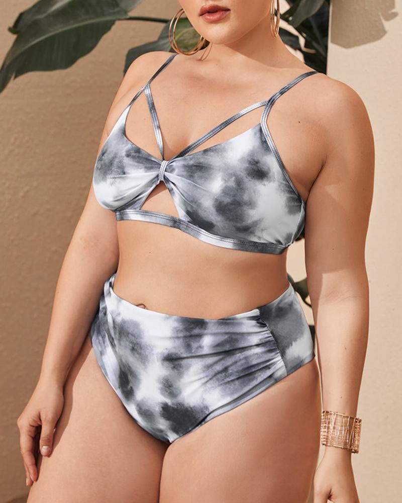 

Tie Dye Cut-out Sleeveless Oversize Bikini Sets, Gray