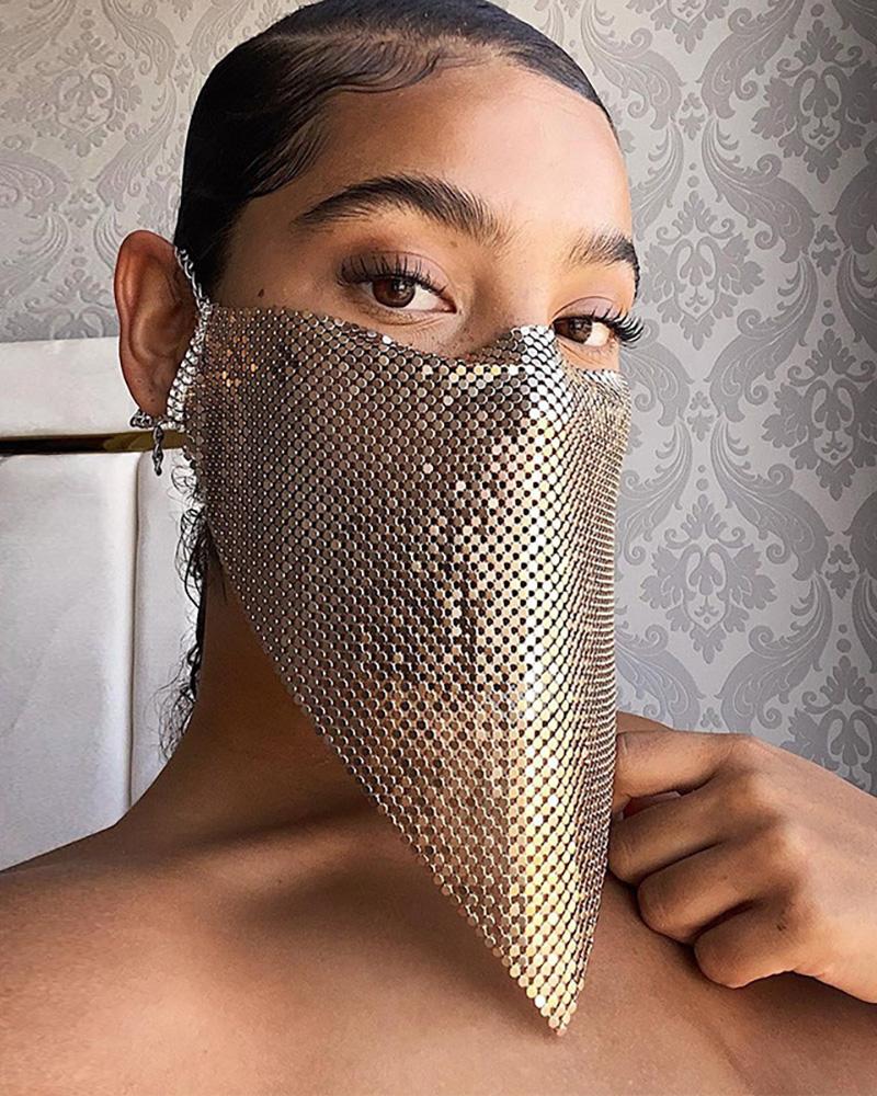 

Aluminum Studded Face Bandana, Gold