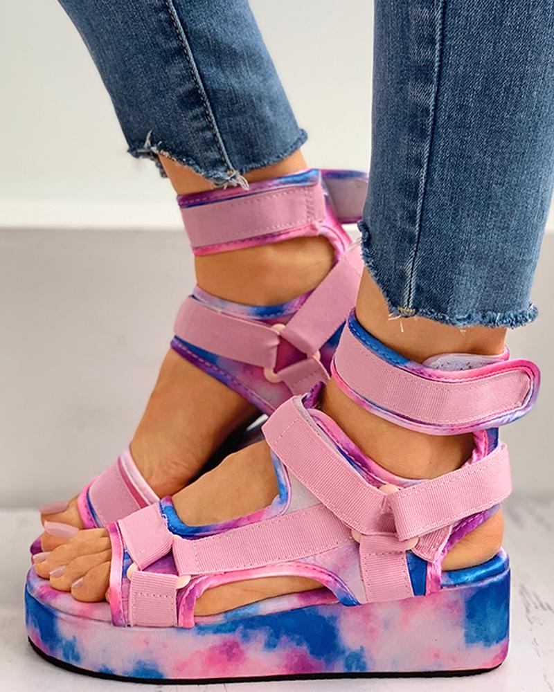 

Tie Dye Print Velcro Muffin Sandals, Pink