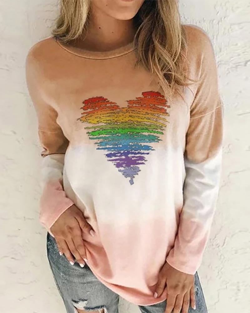 

Tie Dye Print Heart Pattern Sweatshirt, Orange