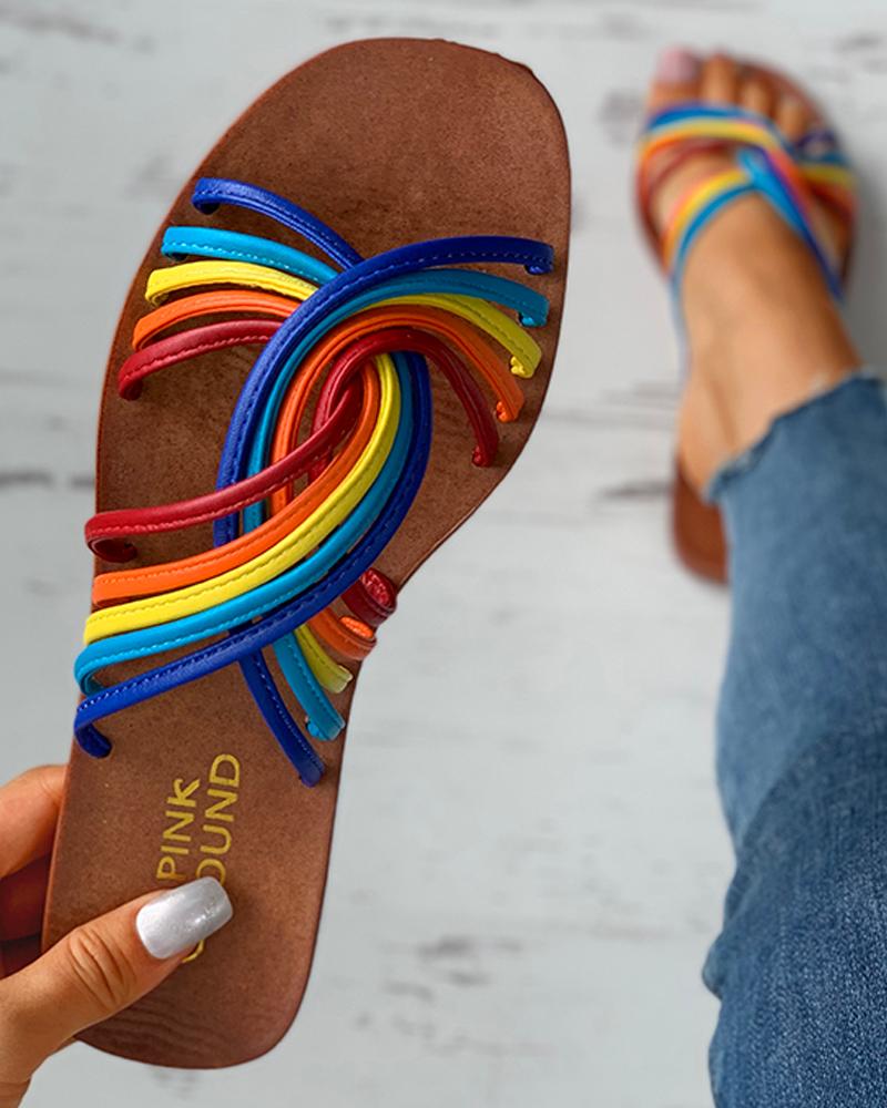 

Colorblock Twisted Casual Flat Sandals, Multicolor