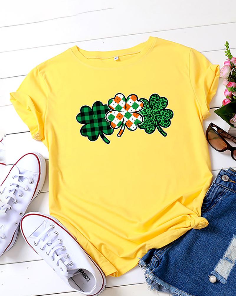 

Clover Print Casual T-shirt, Yellow