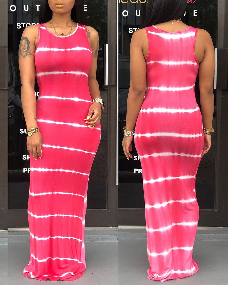 

Tie Dye Print Thick Strap Casual Maxi Dress, Red