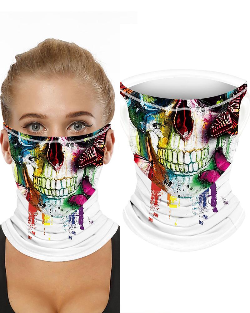

Skull Print Breathable Ear Loop Face Bandana Headwrap, White