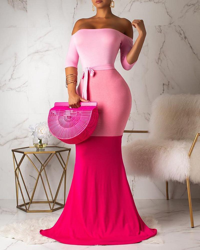

Off Shoulder Gradient Color Maxi Dress, Pink