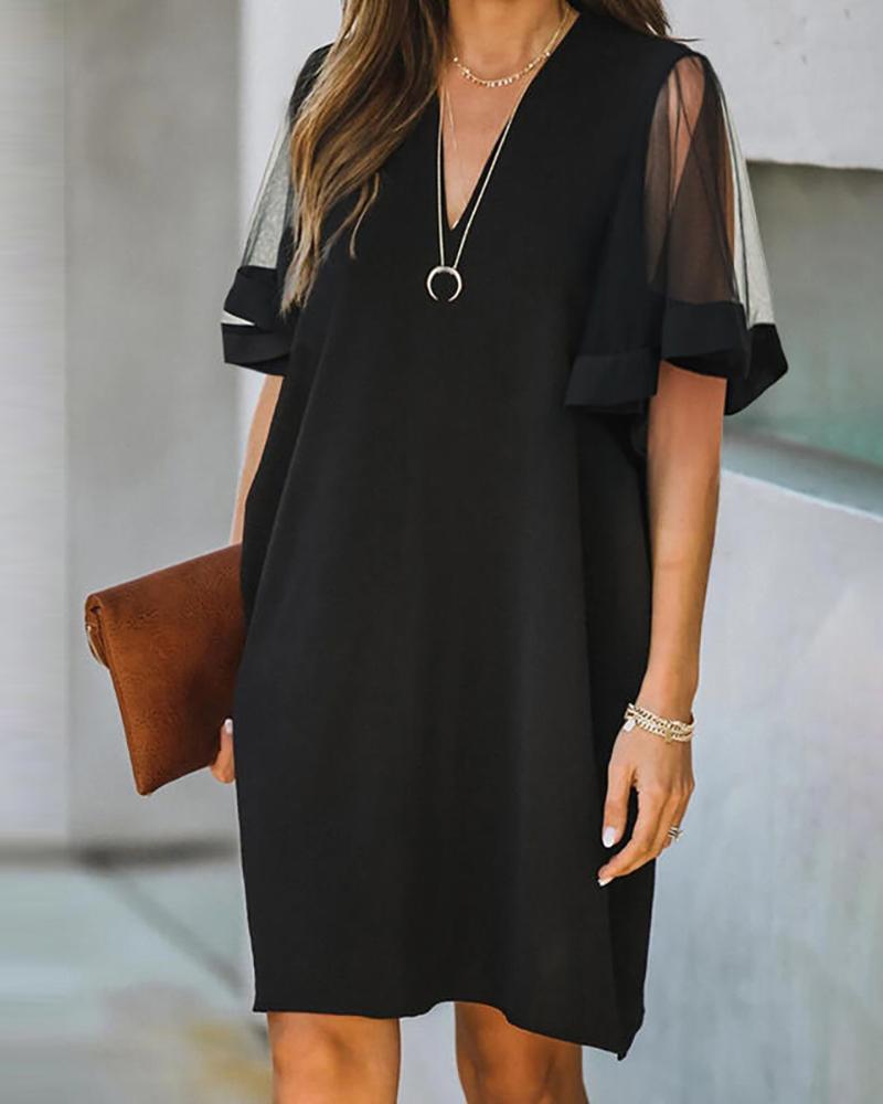 

Plain Short Sleeves Shift Knee Length Little Black/Casual Tunic Dresses