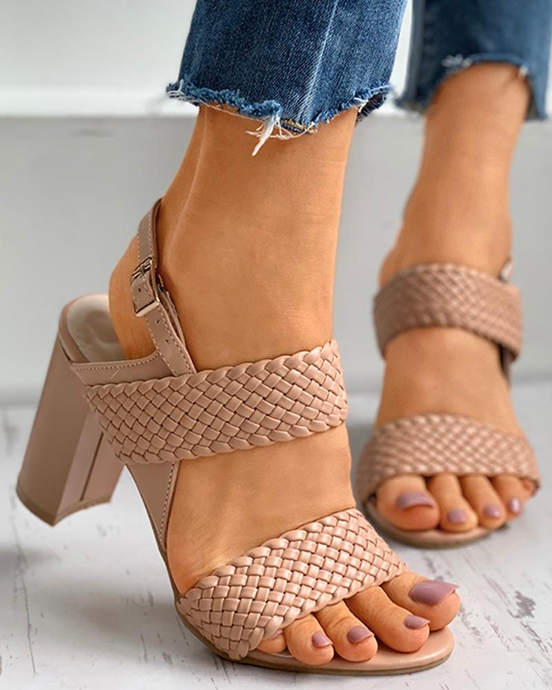 

Braided Solid Slingback Chunky Heels, Apricot