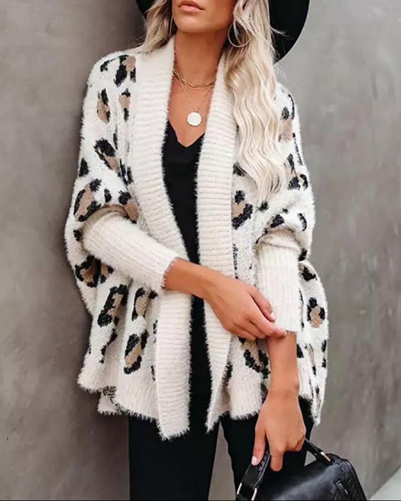 

Leopard Print Long Sleeve Casual Cardigan