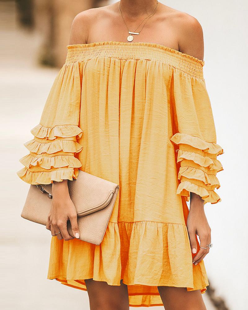

Off-shoulder Ruched Dress, Yellow