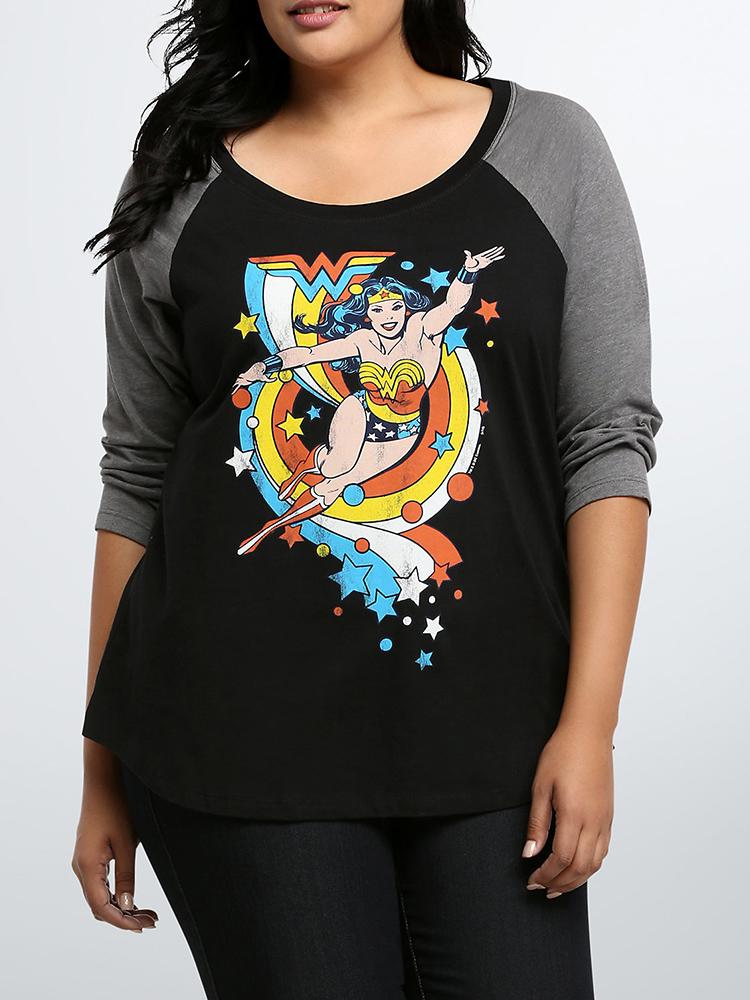

Fashion Color Patchwork Print Oversize T-shirt, White;black
