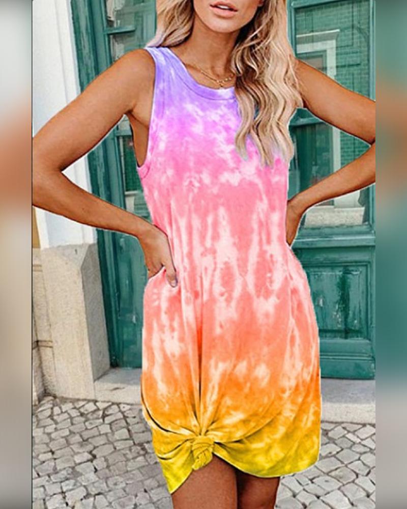 

Tie Dye Sleeveless Loose Mini Dress, Purple