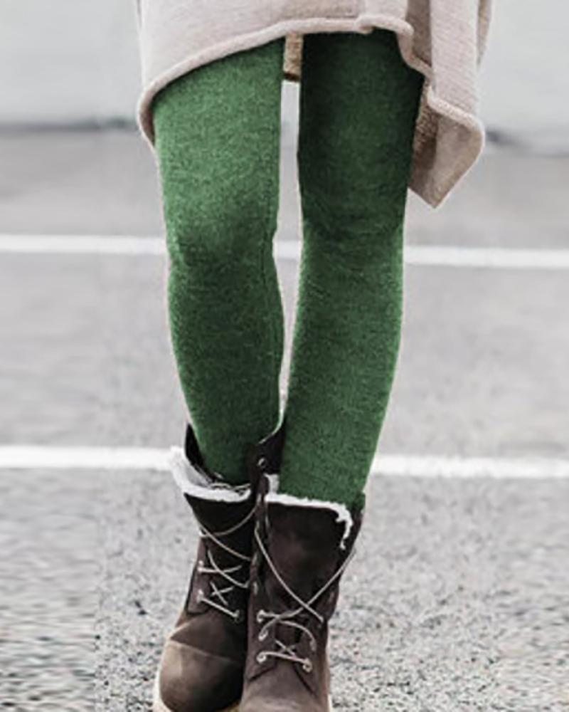 

Plain High Waist Knit Skinny Leggings, Green