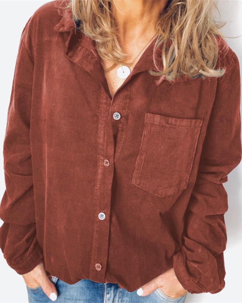 

Pocket Button Design Long Sleeve Shirt, Red