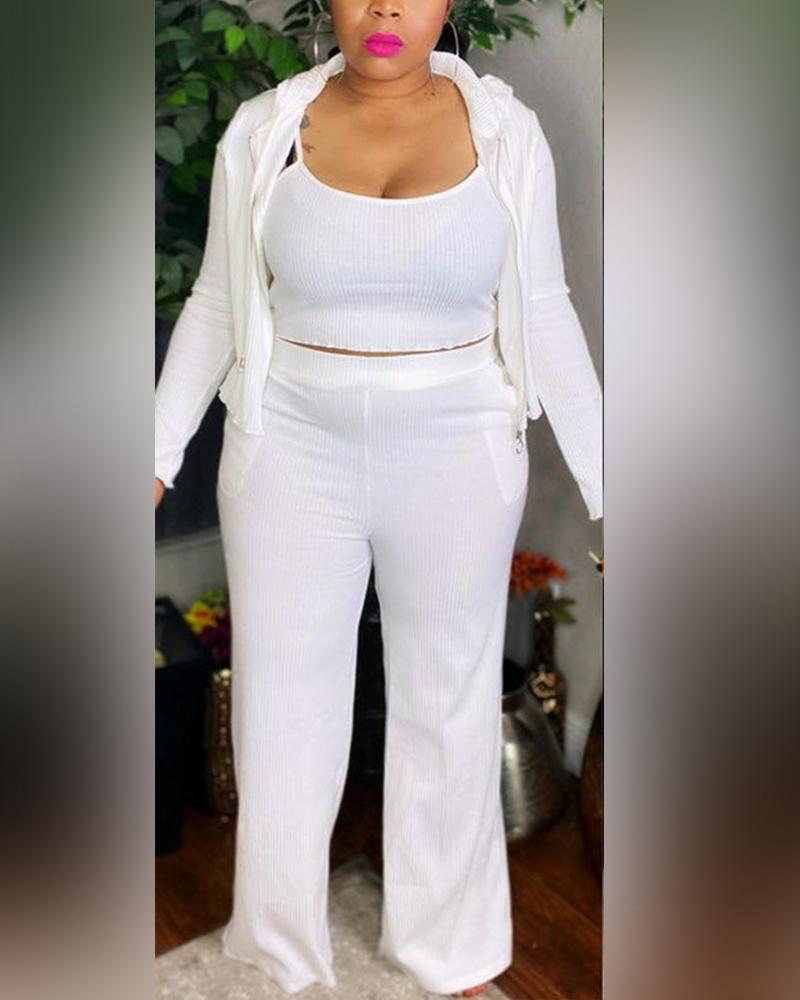 

Solid Tube With Long Sleeve Coats And Pants Suit Sets, White