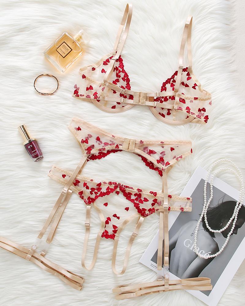 

Floral Print Strap Bra With Waist Corset And Panties Sexy Sets, Red
