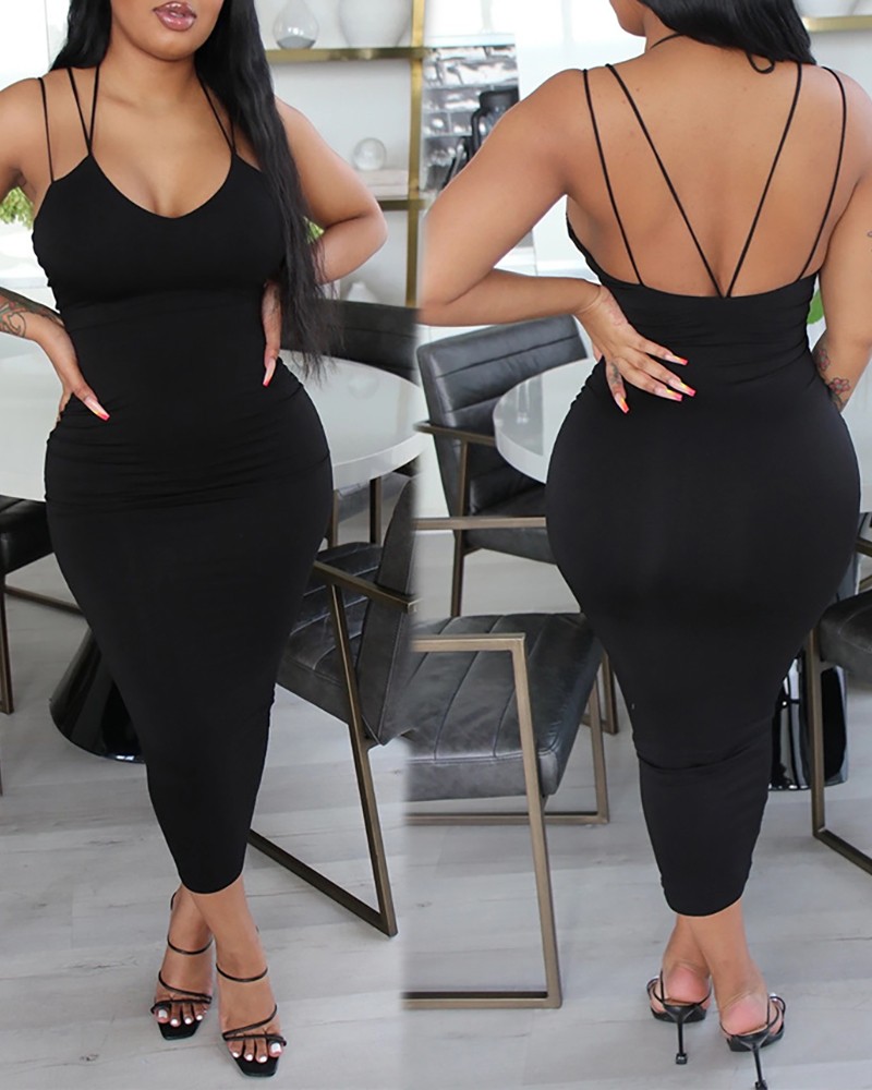 open back strap bodycon dress