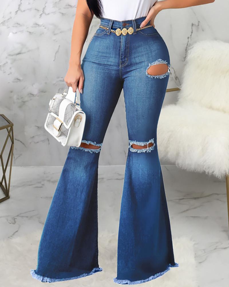 

Cutout High Waist Bootcut Jeans, Blue