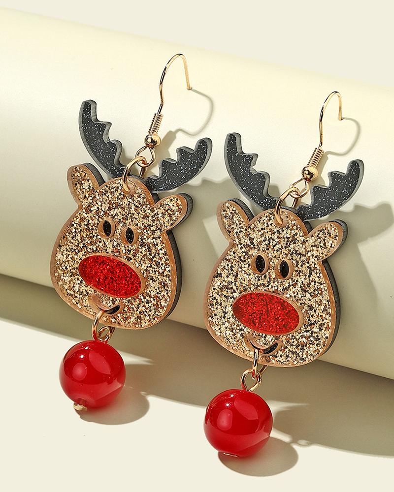 

Christmas Moose Pattern Drop Earring, Brown