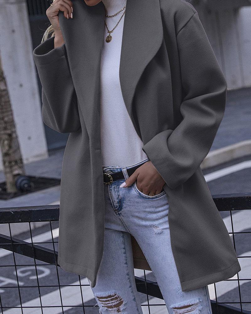 

Plain Hooded Woolen Coat, Gray