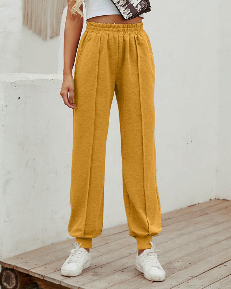 

Elastic Waist Casual Cuffed Pants, Yellow