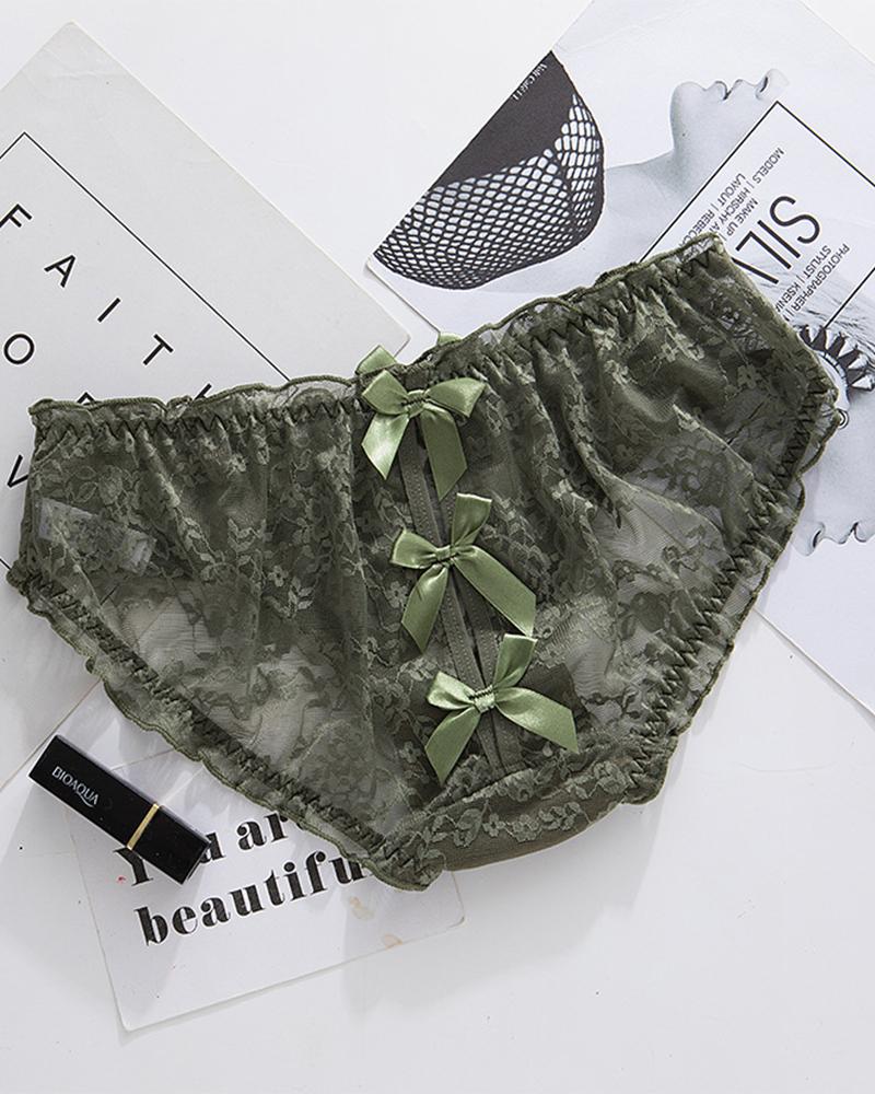 

Solid Lace Skinny Bowknot Patch Panties, Green